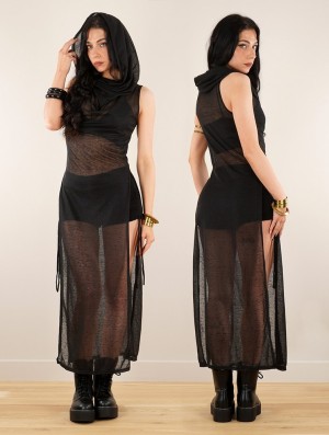 Toonzshop Nephilim Long Slit Dress Kleid Damen Transparent Schwarz | 0279EMLGJ