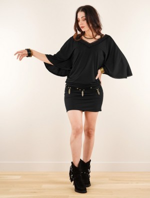 Toonzshop Nükäa Poncho Short Dress With 3/4 Sleeves Kleid Damen Schwarz | 4279PXKFW