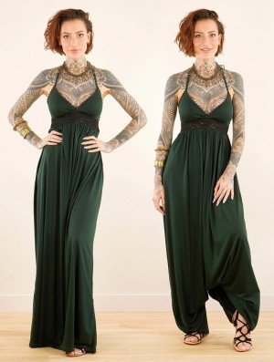 Toonzshop Nolofinwe Strappy Bare Back Long Dress And Harem Pant Overalls Kleid Damen Grün | 7653VISAG