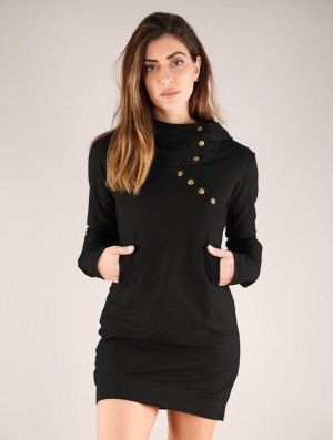 Toonzshop Numendil High Collar Hoodie Dress Kleid Damen Schwarz | 6053YMJWU