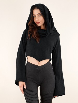 Toonzshop Obsidian Flared Sleeve Crop Sweater Pullover Damen Schwarz | 3092ECFVZ