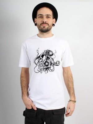 Toonzshop Octopus K7 Printed Short Sleeve T-shirt T-Shirt Herren Weiß | 4830ZMCGI