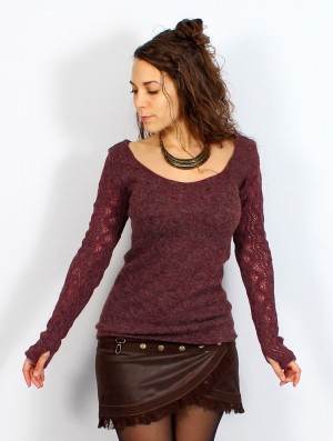 Toonzshop Oroshï Crochet Sleeve Sweater Pullover Damen Wine | 0948YZQJW