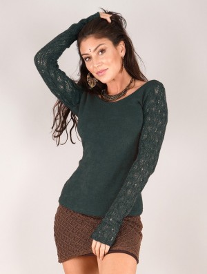 Toonzshop Oroshï Crochet Sleeve Sweater Pullover Damen Dunkelblau | 1035RLDQA