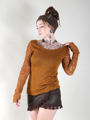Toonzshop Oroshï Crochet Sleeve Sweater Pullover Damen Rusty | 7016VNYQX