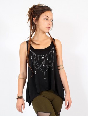 Toonzshop Paalayan Printed Knotted Tank Top Tanktop Damen Schwarz Silber | 9247XNFLP