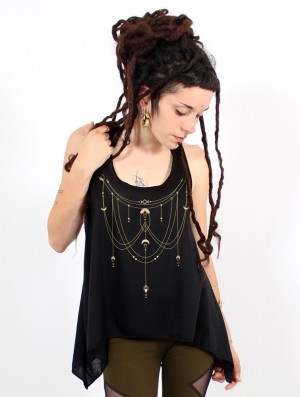 Toonzshop Paalayan Printed Knotted Tank Top Tanktop Damen Schwarz Gold | 8153URLJM