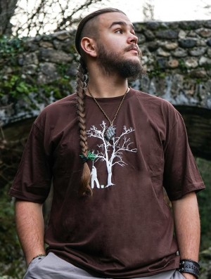Toonzshop Painting Tree Printed Short Sleeve T-shirt T-Shirt Herren Braun | 6829IGSWA
