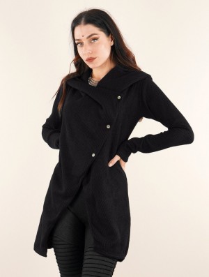 Toonzshop Panimya Large Collar Crossed Front Jacket Jacken Damen Schwarz | 6728MAHLN