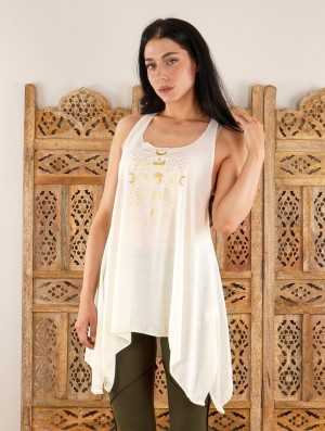 Toonzshop Phase Lune Printed Knotted Sleeveless Tunic Oberteile Damen Weiß Gold | 6034LOYBX