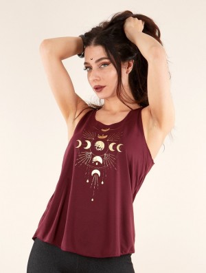 Toonzshop Phase Lune Printed Tank Top Tanktop Damen Gold | 0594IVZSO