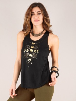 Toonzshop Phase Lune Printed Tank Top Tanktop Damen Schwarz Gold | 0715FMWUT