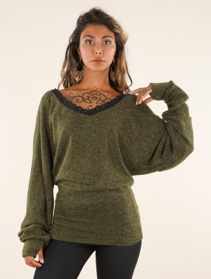 Toonzshop Physälis 2in1 Roll-up Sweater Pullover Damen Grün | 7206ZCSYF