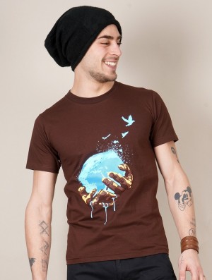 Toonzshop Planet Printed Short Sleeve T-shirt T-Shirt Herren Braun | 9173IWVAX