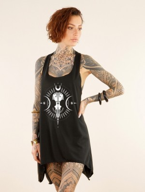 Toonzshop Ridaloo Printed Knotted Sleeveless Tunic Oberteile Damen Schwarz Weiß | 7149RGKIT