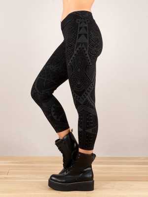 Toonzshop Rinji Africa Printed ¾ Legging Leggings Damen Schwarz | 4780ABMHW
