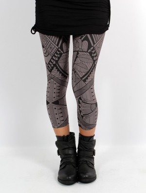 Toonzshop Rinji Africa Printed ¾ Legging Leggings Damen Charcoal | 2671DQFZM