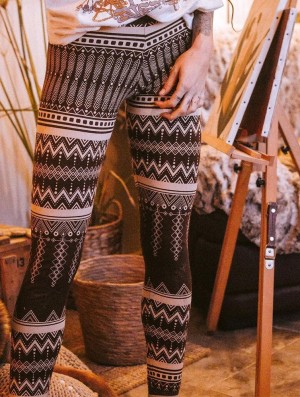 Toonzshop Rinji Aztec Printed Long Leggings Leggings Damen Dunkelbraun | 9254LRHSQ