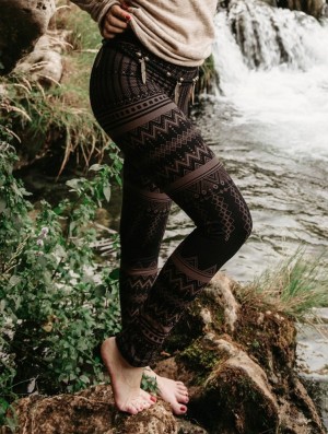 Toonzshop Rinji Aztec Printed Long Leggings Leggings Damen Schwarz Braun | 2897KFXCQ