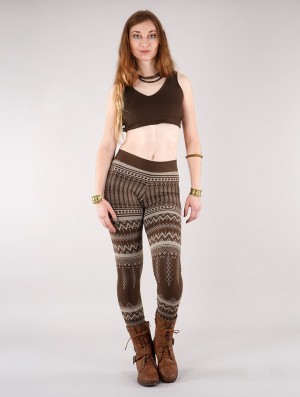 Toonzshop Rinjidef Aztec Printed Long Leggings Leggings Damen Braun Beige | 4508VHQAB