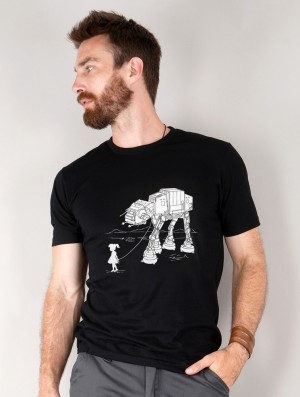 Toonzshop Robot Pet Printed Short Sleeve T-shirt T-Shirt Herren Schwarz | 5170UJNFT