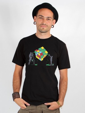 Toonzshop Rubik's Cube Graffiti Printed Short Sleeve T-shirt T-Shirt Herren Schwarz | 1437SGTBJ
