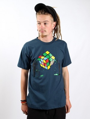 Toonzshop Rubik's Cube Graffiti Printed Short Sleeve T-shirt T-Shirt Herren Dunkelblau | 2059ZPMIV