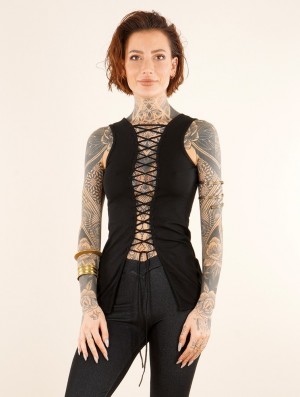Toonzshop Saruga Reversible Sleeveless Top With Lace-up Oberteile Damen Schwarz | 6379CBYLG