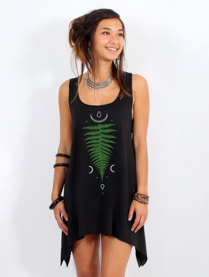 Toonzshop Shartiva Printed Knotted Sleeveless Tunic Oberteile Damen Schwarz Grün | 9460HTCNJ