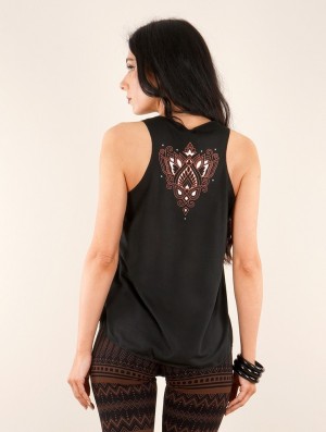 Toonzshop Talah Printed Tank Top Tanktop Damen Schwarz Braun | 1376ULKNZ