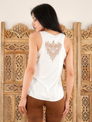 Toonzshop Talah Printed Tank Top Tanktop Damen Weiß Braun | 5389YXTND
