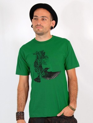 Toonzshop Tree Crow Printed Short Sleeve T-shirt T-Shirt Herren Grün | 7902QHFOB