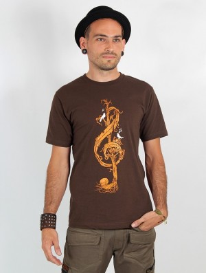 Toonzshop Vegetal Treble Clef Printed Short Sleeve T-shirt T-Shirt Herren Braun | 0734MNBIY
