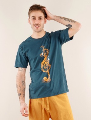Toonzshop Vegetal Treble Clef Printed Short Sleeve T-shirt T-Shirt Herren Dunkelblau | 9168IWPNK