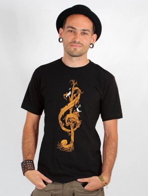 Toonzshop Vegetal Treble Clef Printed Short Sleeve T-shirt T-Shirt Herren Schwarz | 5892CNGIH
