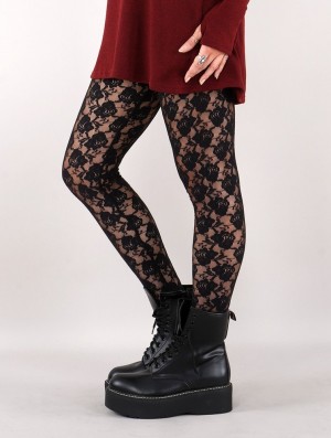 Toonzshop Yaö-kö Lace Long Leggings Leggings Damen Schwarz | 8142MWNBK